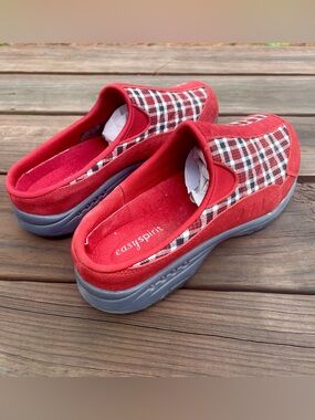 Easy Spirit Shoes Women Size 11 US Red Plaid Suede Travel Time Slip On Clog Mule